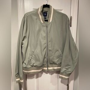 Gap Mint Green Cream Striped Varsity Bomber Jack Full Zip Pockets Size XXL